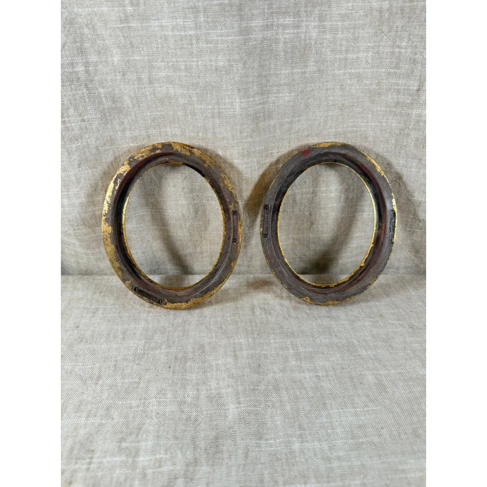 Pair Vintage Italian Gilt Oval Frames Florentine Gold Wood Open Frames
